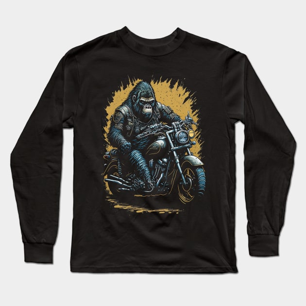 Gorilla riding a vintage motorcycle Long Sleeve T-Shirt by lemahijo_std